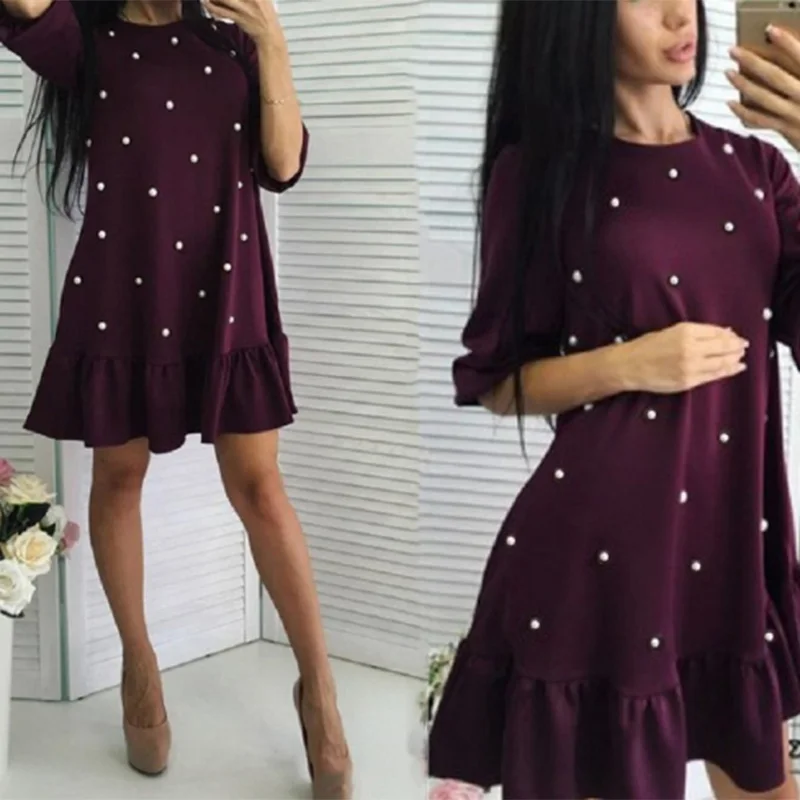 Zebery женское фиолетовое красное плиссированное свободное платье с оборками