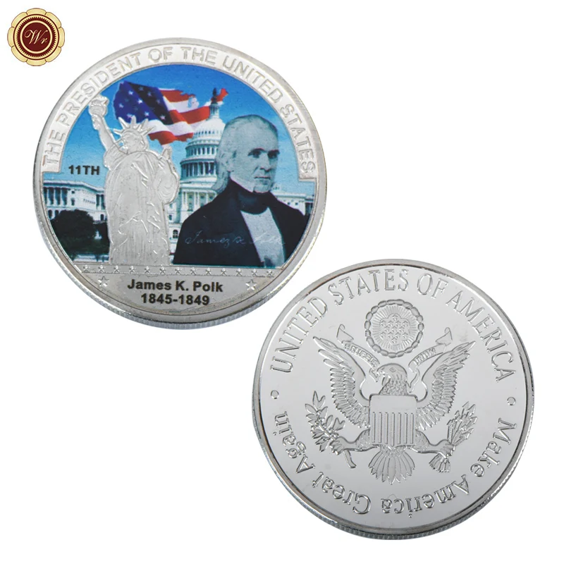 WR памятная монета James Knox Polk с серебряным покрытием из фольги металлические