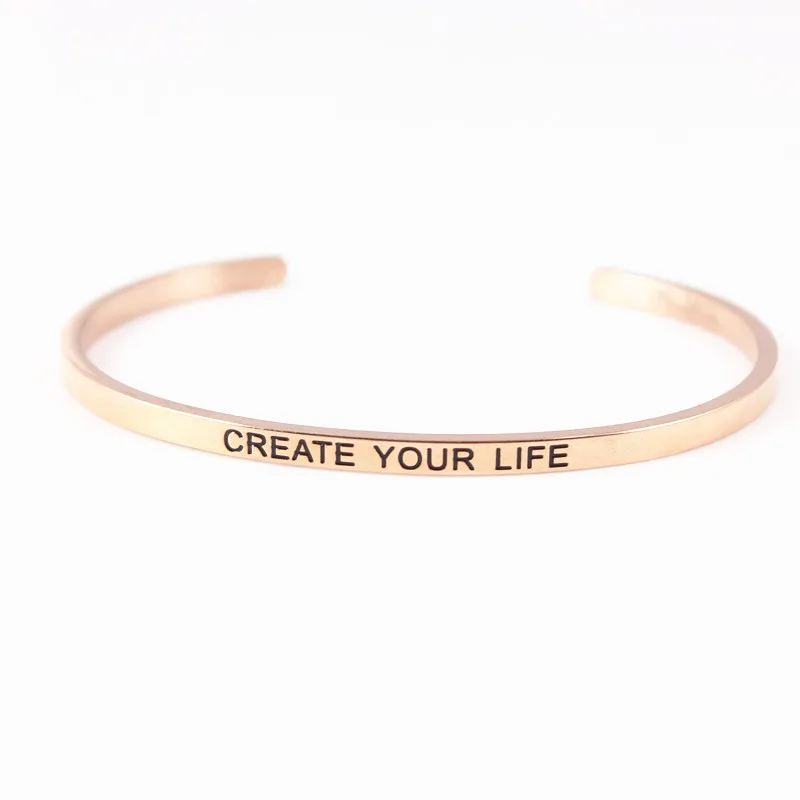Women Bracelet Of Stainless Steel Engraved Message Bracelets Personalized Positive Inspirational Bangle Drop Shipping | Украшения и
