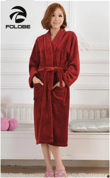 

FOLOBE Spring Autumn Warm Coral Fleece Thickness Robes Family Flannel Nightdress Women Sleepwear Lady Leisure Bathrobe