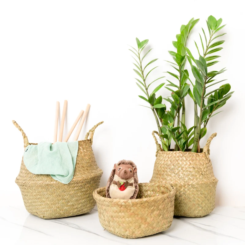 Seaweed Storage Basket Wicker Garden Flower Pot Study Room Rattan Home Organizer | Дом и сад