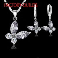 925 sterling silver pendant necklaces earrings set trendy fashion jewelry butterfly design women party engagement