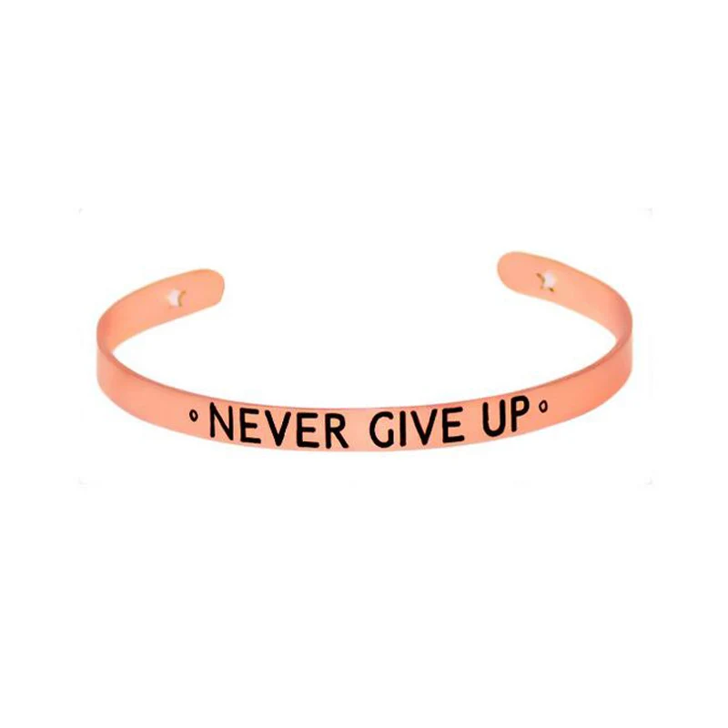

New Arrival Inspirational Quote women Bangle Never Give Up Engraved Mantra Bracelet for Women Men Jewelry Gift