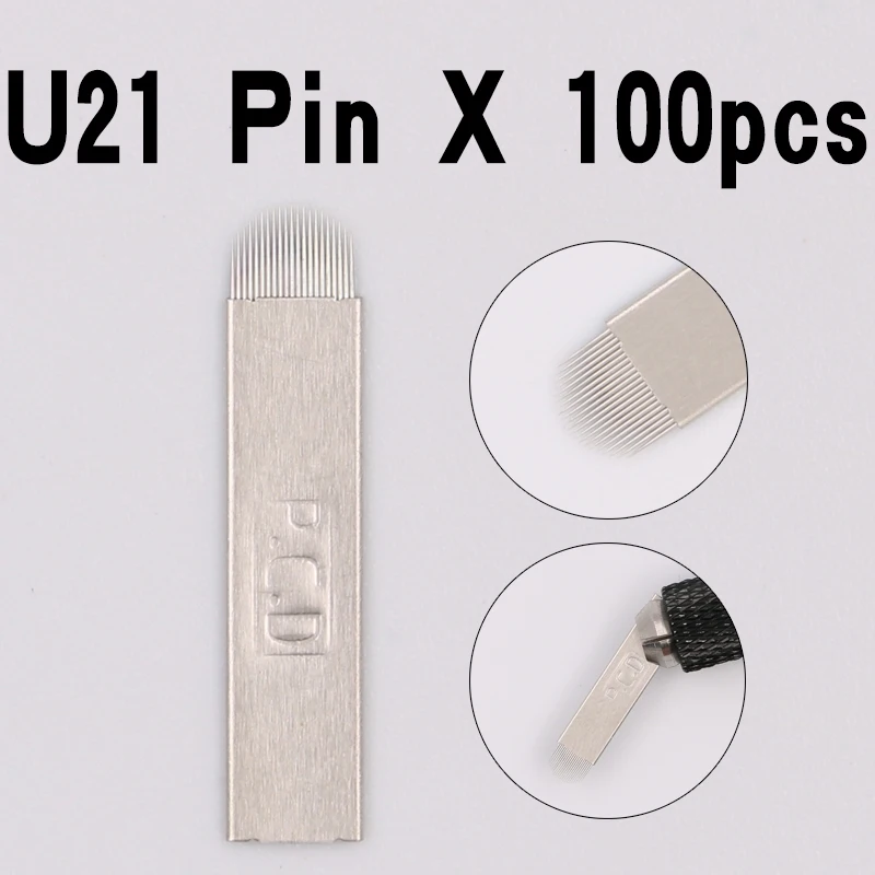 

Игла для микроблейдинга бровей, 100 шт., PCD 21 пин, U-образная, для перманентного макияжа, ручное лезвие для татуажа бровей для 3D вышивки