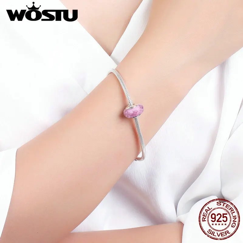 Горячая Распродажа реальные 925 пробы серебро Увлекательный розовый Murano Стекло