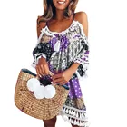 Женское короткое коктейльное платье с открытыми плечами и кисточками, вечерние пляжные платья, сарафан, Модные кисти в этническом стиле, 2019