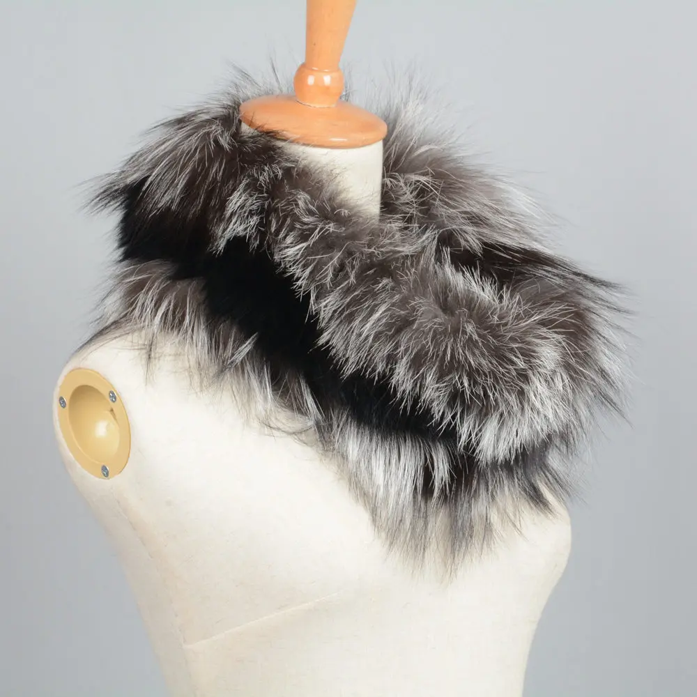Silver and Black JKKFURS Настоящий Лисий Мех Шарфы зимние толстые теплые модные стильные высококачественные натуральный мех глушитель Розничная/ S7120 - Цвет: Silver and Black