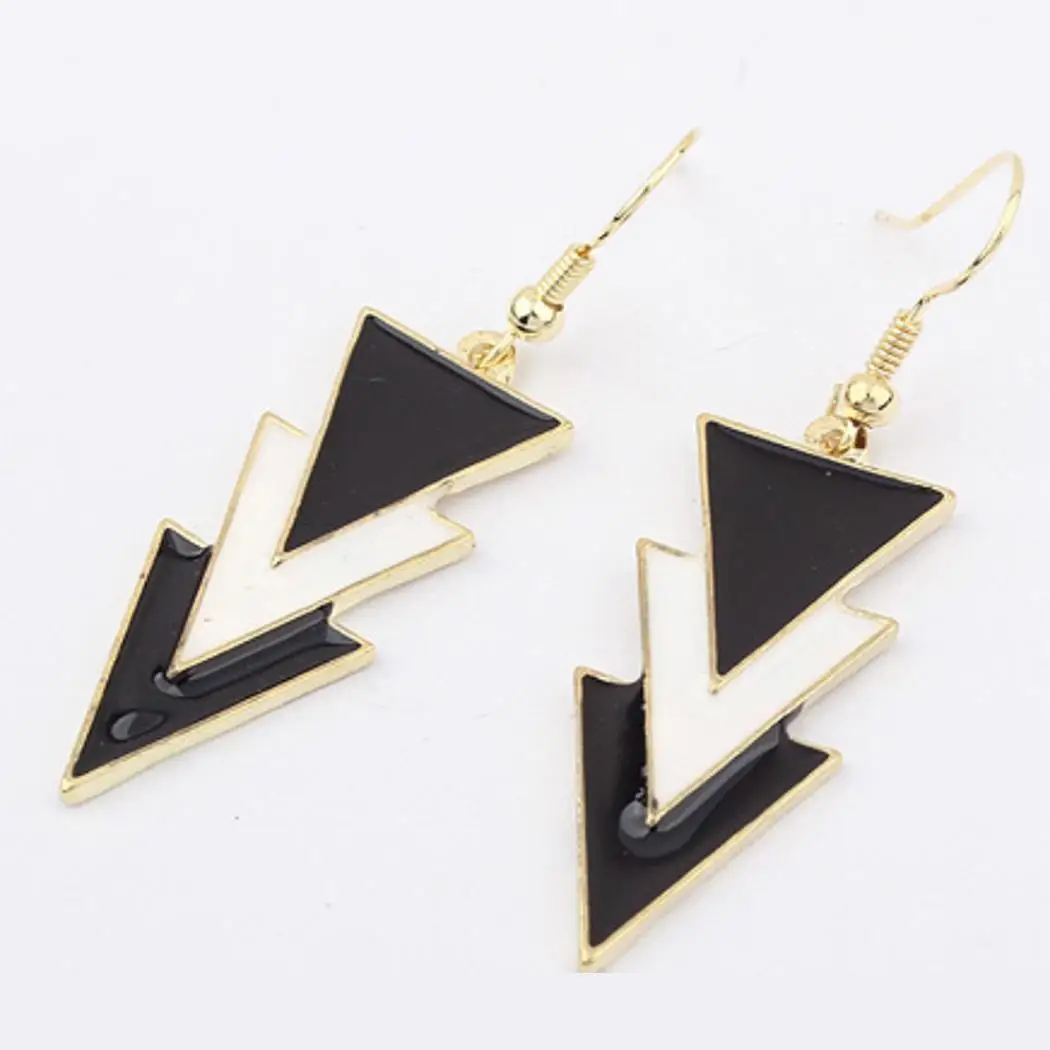 None Women Triangle Three Earrings Casual Black Charm Layers Hook Elegant White Of Pendant | Украшения и аксессуары