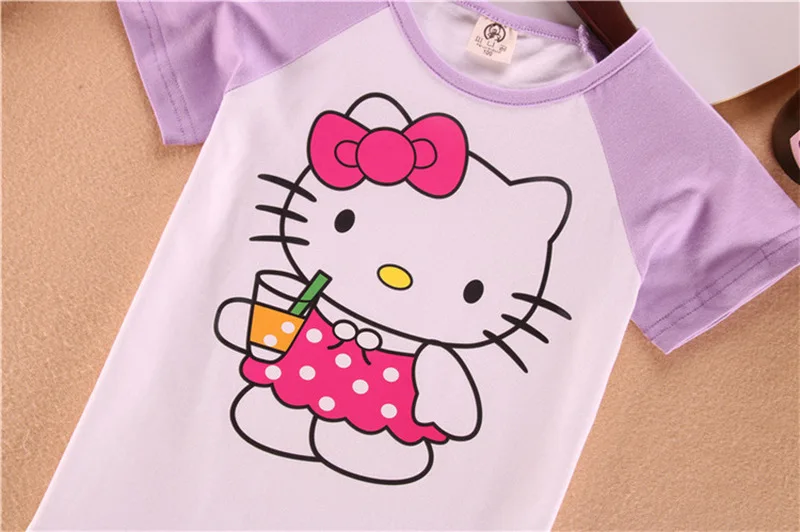 Гофрированные наряды для девушек мультфильм Kitty Cat печатных летняя рубашка и юбка