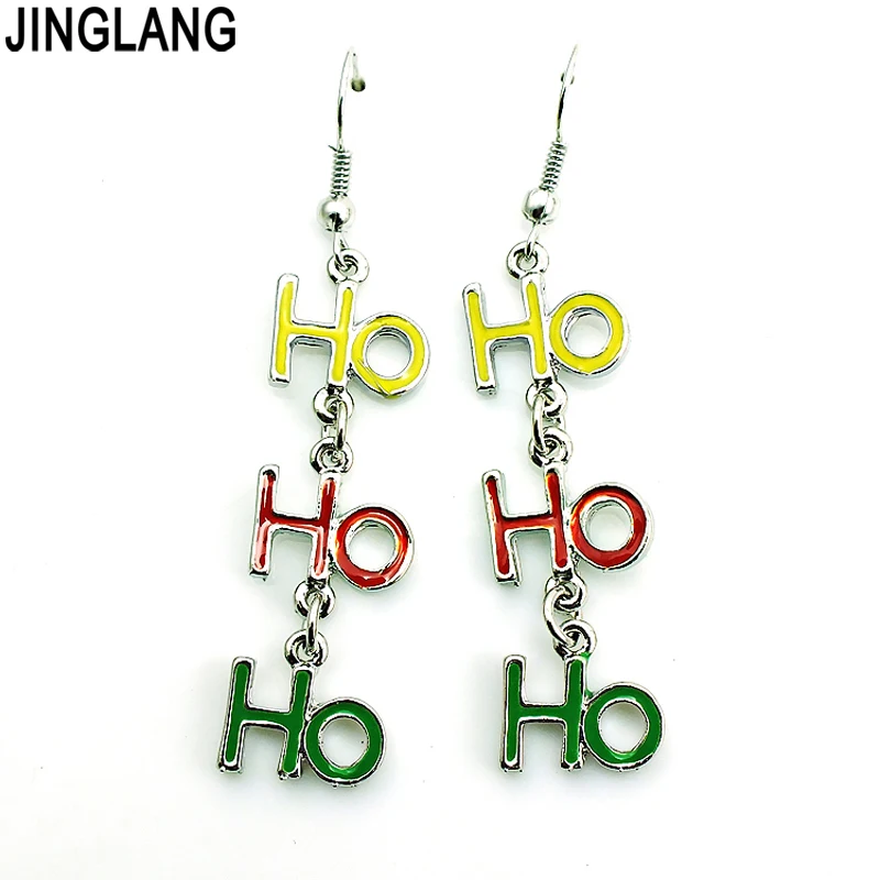 

Fashion Charms Earrings Silver Plated Dangle Three Color Letter HOHO Earrings For Women Christmas Decoration Jewelry