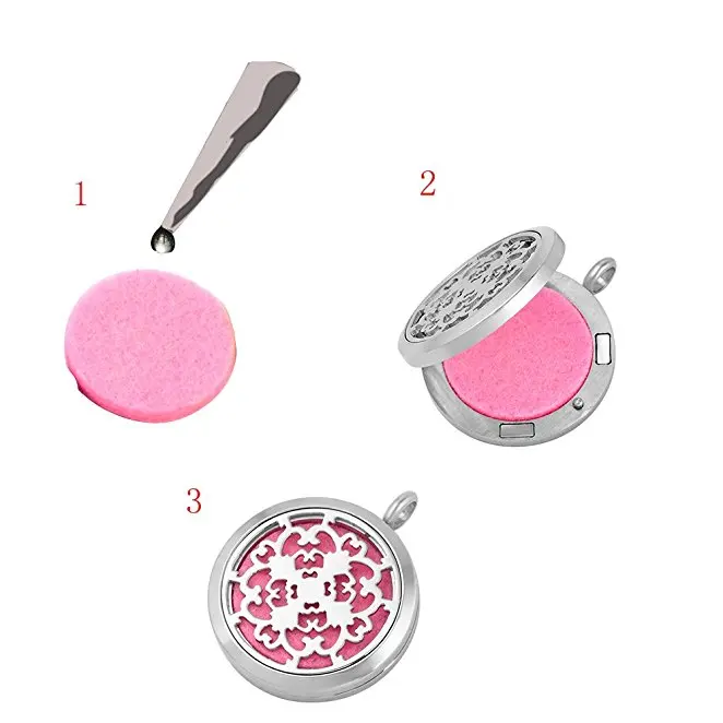 

MEMORY HOUSE Aromatherapy Essential Oil Diffuser Necklace - Stainless Steel STAR Round Locket Pendant with 20" Chain 12 Pads