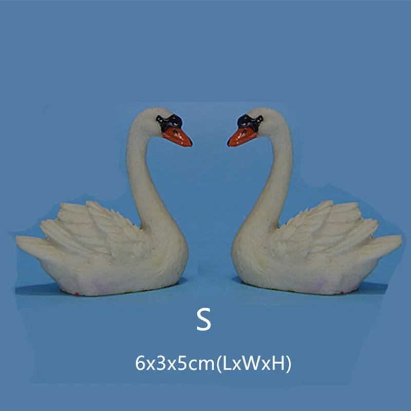 Swan 2Pc (S) 6 см, 10 см, 12 см, маленькие садовые украшения, уличные фигурки лебедей из смолы, статуэтки для сада, художественные статуэтки животных, украшения для дома - Цвет: Swan 2Pc (S)