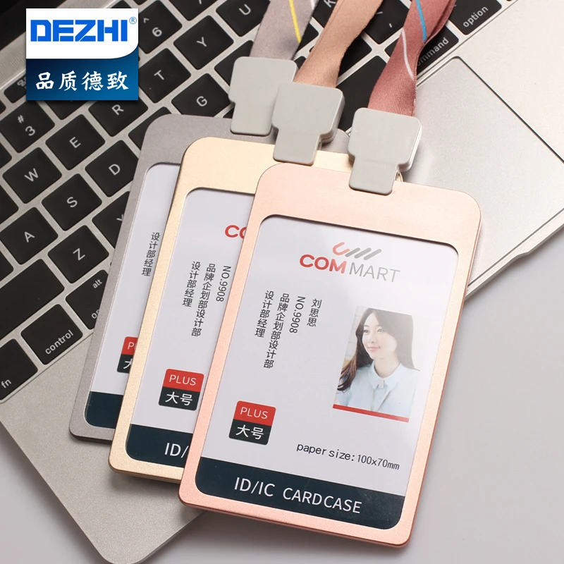 DEZHI 100 * 70 мм Высокое качество металлический бейдж с держателем Plus Стиль ID IC Чехол