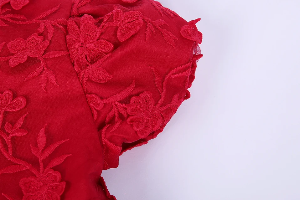 Милое красное платье до щиколотки для девочек свадебное с вышивкой и открытой