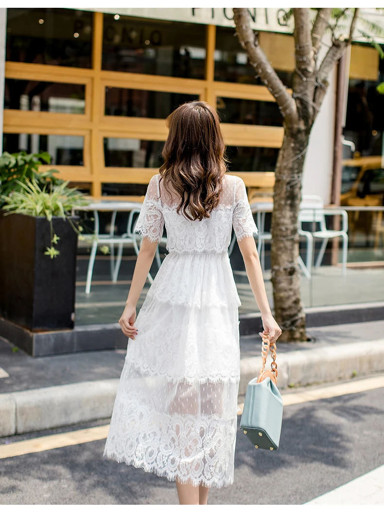 Женское кружевное длинное платье праздничное с эластичной талией длинные платья