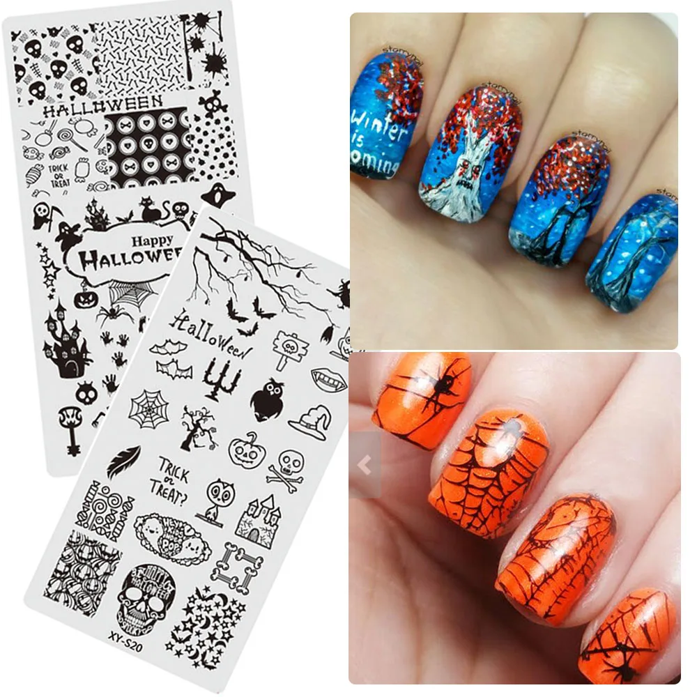 1pcs Halloween Nail Stamping Templates Spider Skull Image Plates For Nails Fashion Manicure Decorations Tools TRXYS/XYE|Шаблоны для