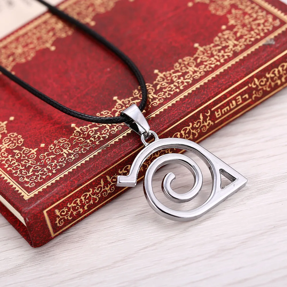 Наруто ожерелья и подвески мужские серебряные двойные полосы Konoha знак лист