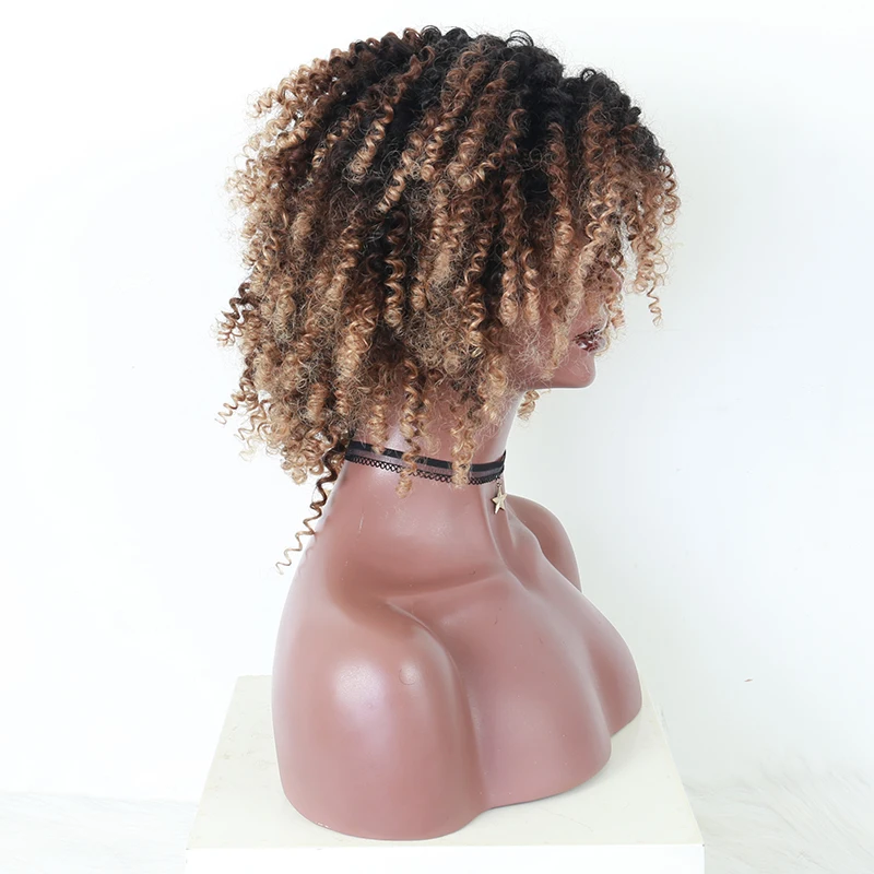 Blonde Afro Kinky Curly Wigs Colorful Ombre Lace Front Closure Wig 4x4 Short Human Hair With Baby Brazilian 150% | Шиньоны и парики