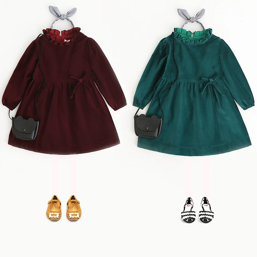 Вельветовое платье принцессы для маленьких девочек детская одежда с длинными