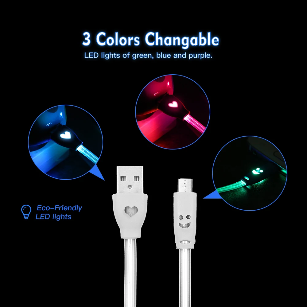 Светодиодное освещение зарядный кабель Micro USB Лапша кабели мобильный телефон для