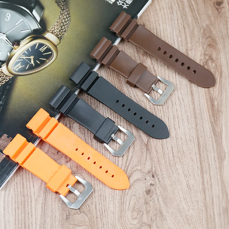 Силиконовый ремешок мужские часы аксессуары для Panerai ремешок 1950 серии PAM00616 00682 водонепроницаемый резиновый ремень 24 мм Серебряная Пряжка
