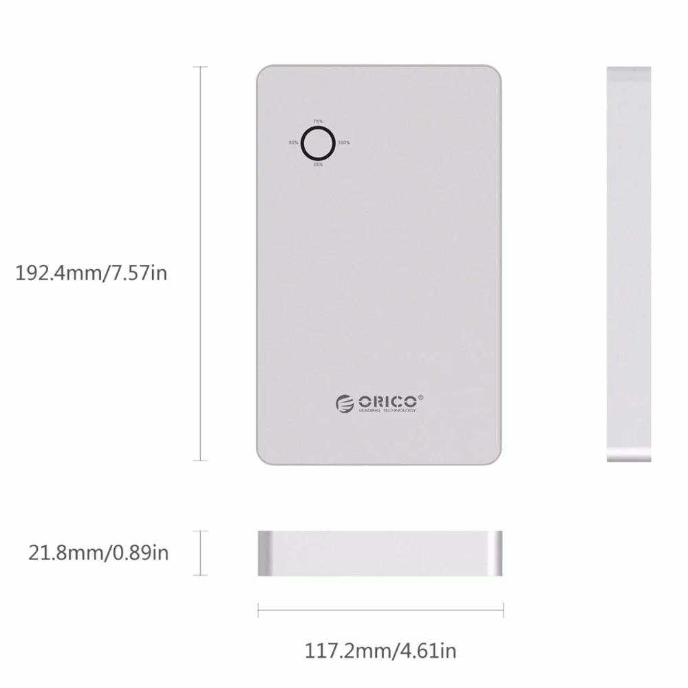 Внешний аккумулятор ORICO из алюминиевого сплава с двойным выходом один порт