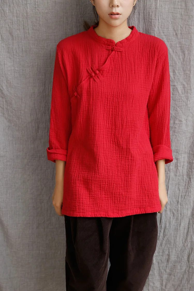 2016 Женская рубашка из хлопка весна осень красный белый цвет китайский стиль