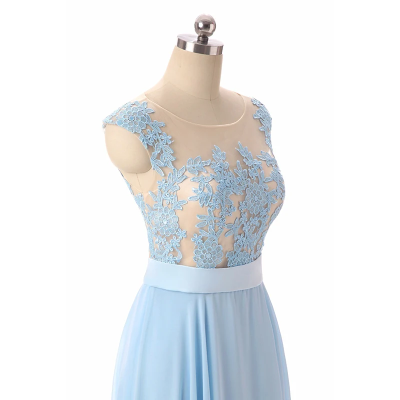 Blue Evening Dresses 2017 A-line Scoop Cap Sleeve Lace Chiffon Cheap Long Gown Prom Vestido De Festa | Свадьбы и торжества