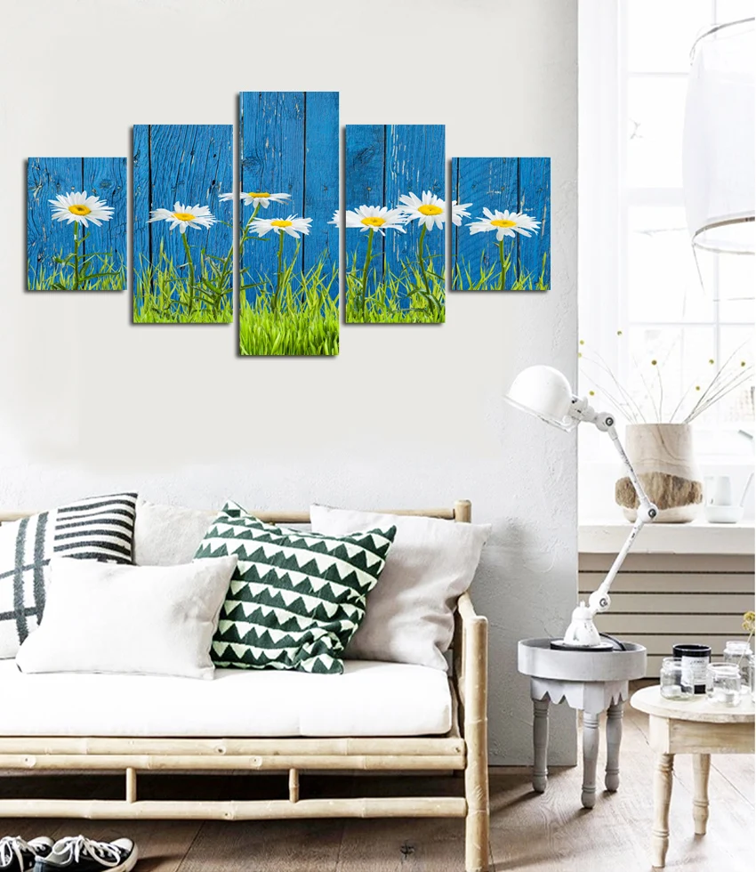 Бесплатная доставка синий фон белый Подсолнух изображения холст рисунок