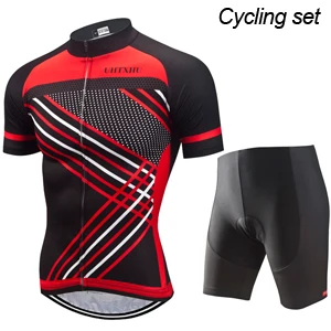 Cycling Set Uhtxhu, одежда для велоспорта, мужская летняя велосипедная трикотажная одежда, дышащая одежда с коротким рукавом, набор для велоспорта/комплект/костюм - Цвет: Cycling Set