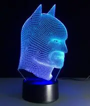 Человек-паук подарок ночник 3D стерео видения лампы акрил 7 цветов Изменение USB Спальня прикроватная ночник Творческий Настольная лампа - Испускаемый цвет: Batman Mask