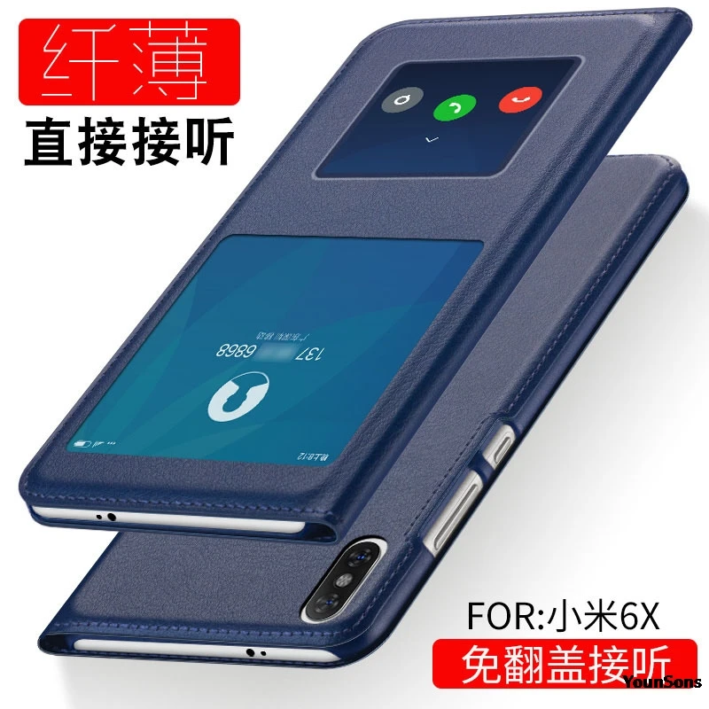 Для Xiaomi 6X чехол Быстрый просмотр открытое окно флип из искусственной кожи для Redmi