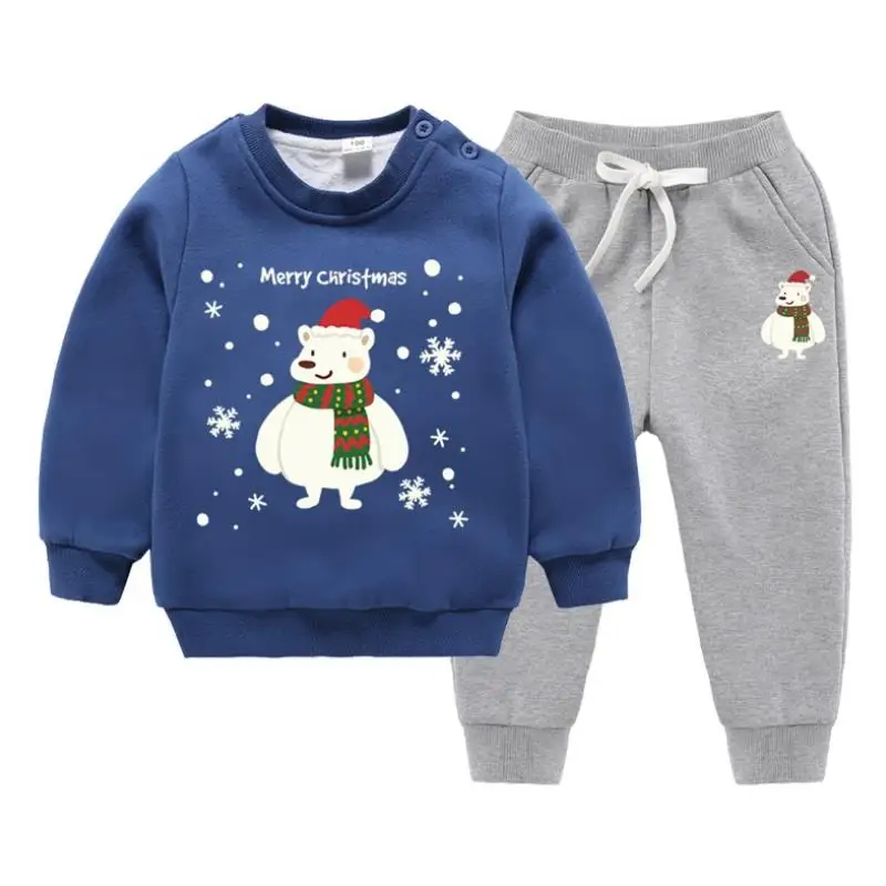 Sky blue Коллекция года, осенне-зимние модные костюмы для мальчиков и девочек детские рождественские комплекты из чистого хлопка, двухслойные бархатные утепленные комплекты одежды - Color: Sky blue