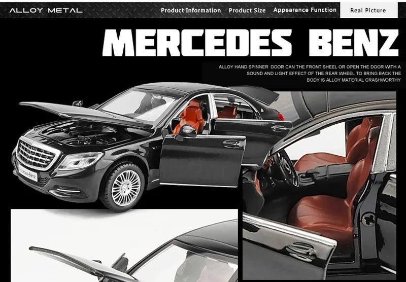 1:32 Maybach S600 литье обратно в металлическая модель автомобиля игрушка высокого моделирования звук и свет 6 двери автомобиля игрушка детский подарок