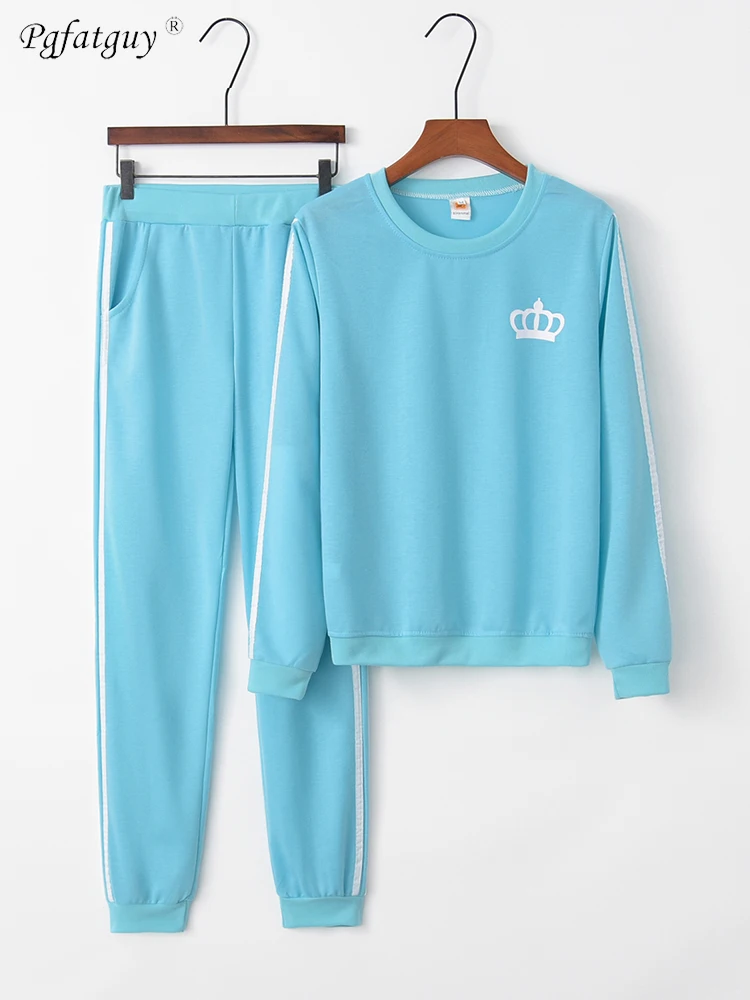 Синий спортивный костюм 2019 осень зима женские сбоку полосатый спортивной с