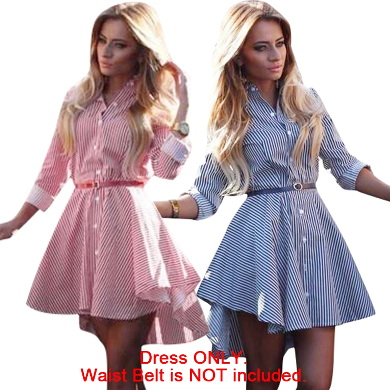 Romacci женское Полосатое мини платье летнее с длинным рукавом и пуговицами спереди