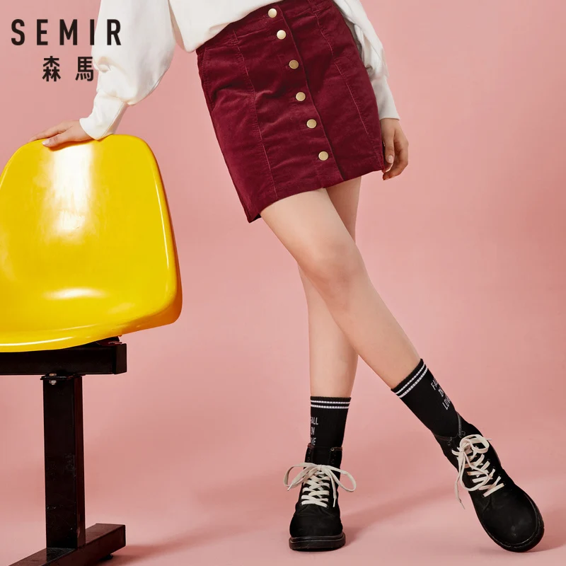 SEMIR женская короткая Вельветовая юбка с высокой талией трапециевидная застежкой