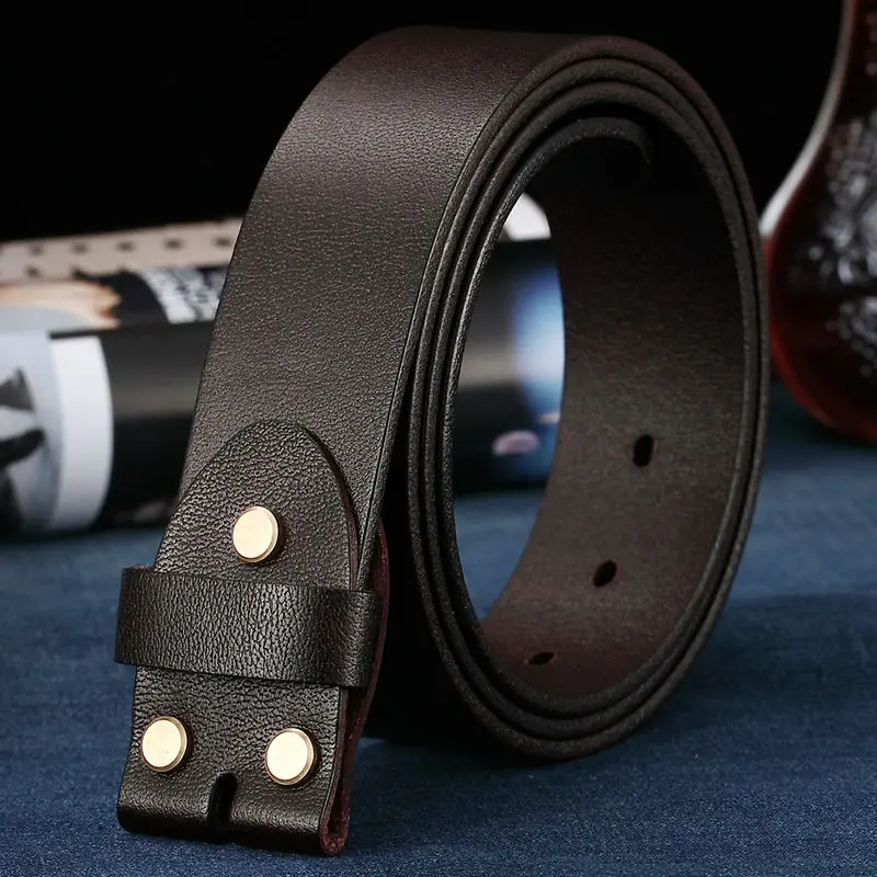 Coffee Width-3.8cm Мужские ремни BIGDEAL шириной 38 мм из натуральной кожи с натуральным лицевым покрытием, модные брендовые винтажные ремни для джинсов без пряжки - Цвет: Coffee Width-3.8cm