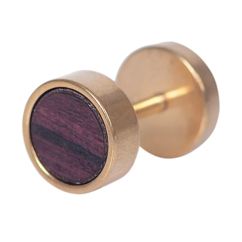 Gold Brown BB 2 шт) 18 г из нержавеющей стали, деревянные серьги-гвоздики для ушей, пробки для ушей для мужчин, серьги для пирсинга, ювелирные изделия для тела - Окраска металла: Gold Brown BB