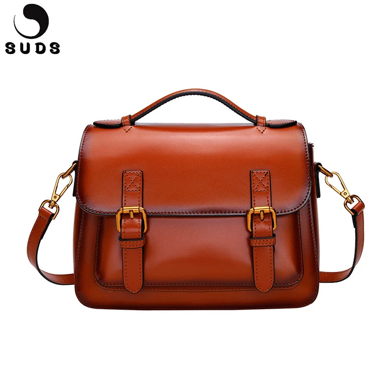 

SUDS Brand Genuine Leather Handbag Vintage Women Messenger Bag High Quality Bolsa Feminina Female Cow Leather Shoulder Tote Bags