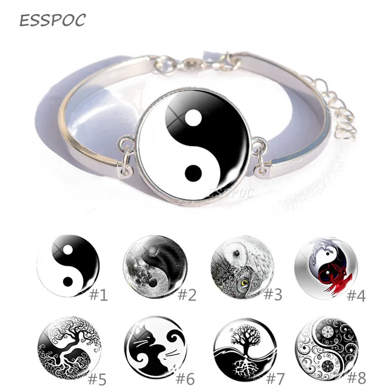 

Yin Yang Cat Charm Bracelet Cothic bangle Glass Cabochon Tai Chi Taoism Jewelry Accessories Men Women Gifts