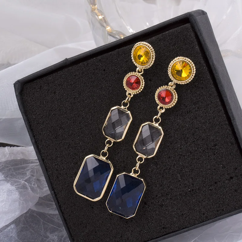 HUANZHI 2019 Luxury Colorful Baroque Metal S925 Silver Rhinestone Exaggeration Long Drop Earrings for Women Wedding Party Girls | Украшения