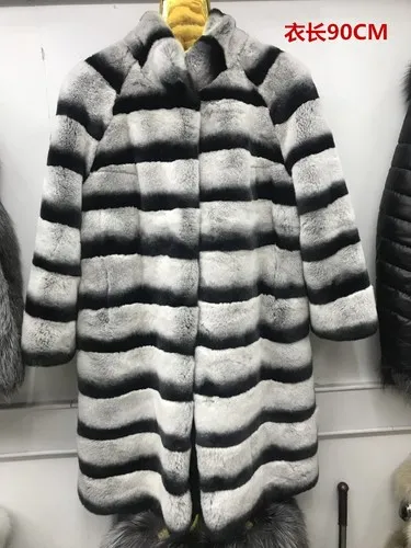 white 90cm OFTBUY, зимняя куртка для женщин, пальто из натурального меха кролика Рекс, верхняя одежда, брендовая, роскошная, толстая, теплая, уличная одежда, воротник-стойка - Цвет: white 90cm