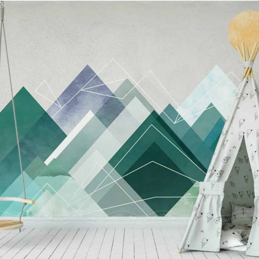 Бесплатная доставка 3d треугольные Геометрические линии фоновые большие горы