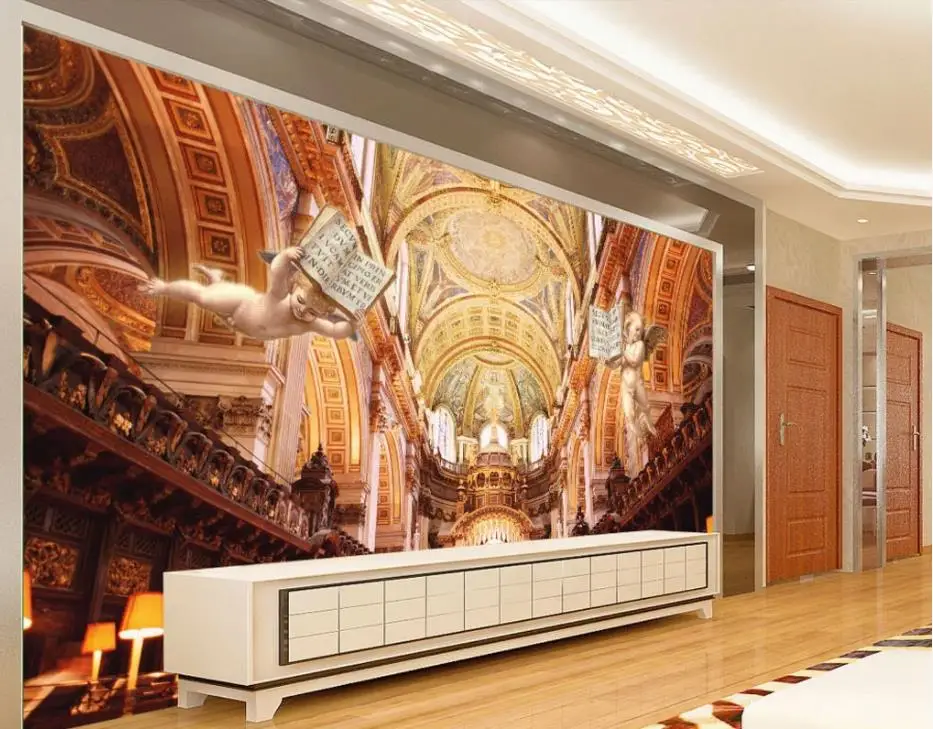 Home Decor Living Room Wall Covering European church dream angel TV background wall Custom 3d Mural Wallpaper | Обустройство дома