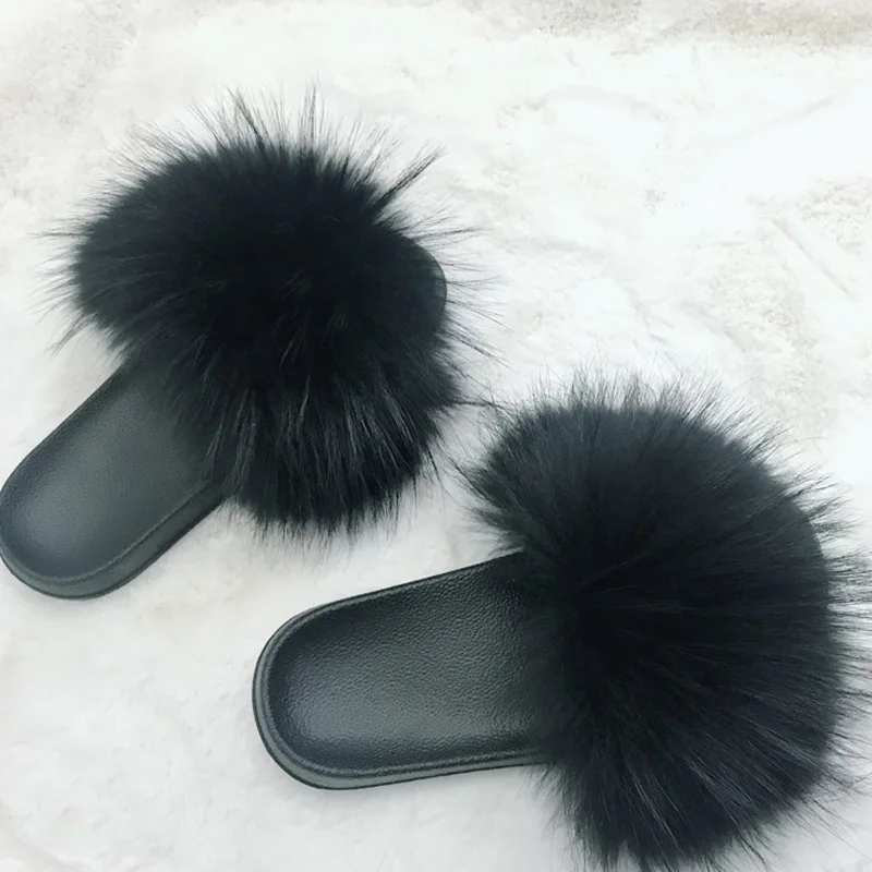 ZDFURS* ; тапочки из натурального меха енота; женские модные стильные шлепанцы; сезон весна-осень-зима; Вьетнамки для дома на плоской подошве ярких цветов - Цвет: W