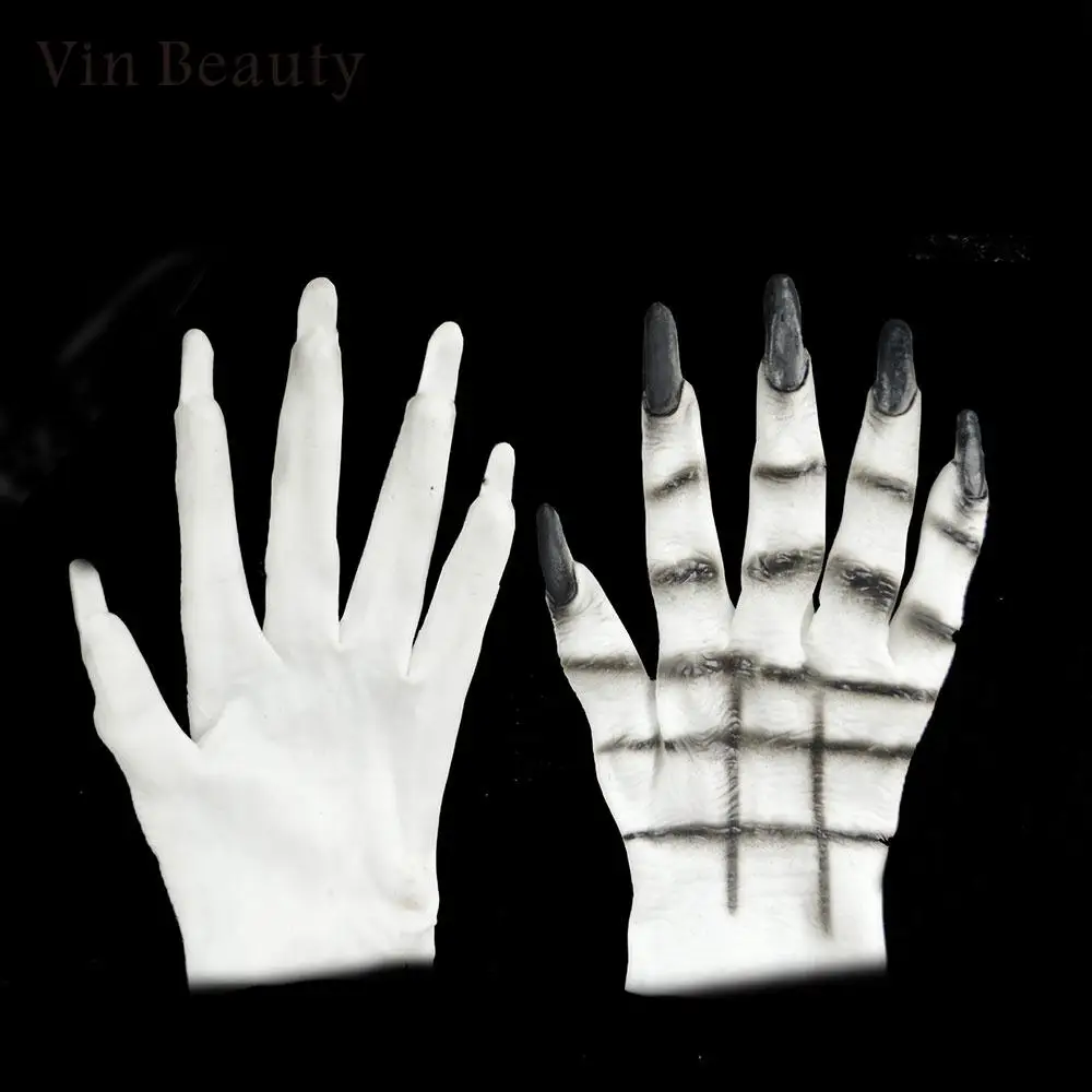 Death Gloves Skeleton Ghoul Hand Terrible Creepy Cosplay White and Black Witch Decor Spider Halloween |