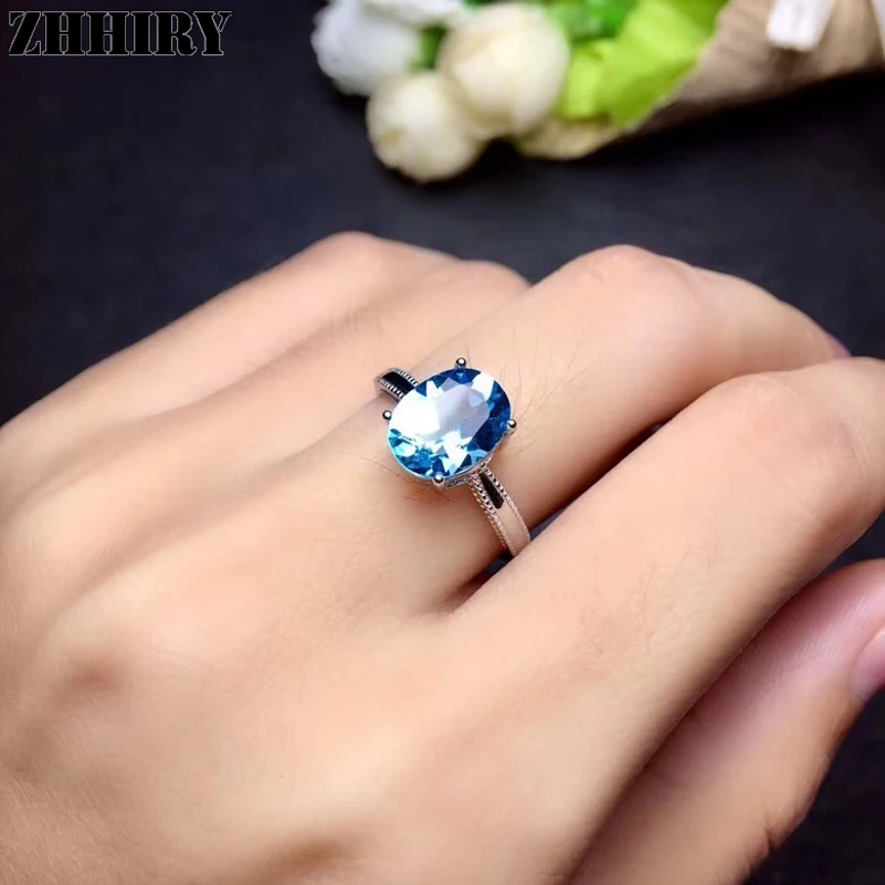 ZHHIRY подлинное натуральное кольцо с голубым топазом для женщин 925 пробы серебряные кольца с драгоценными камнями ювелирные украшения