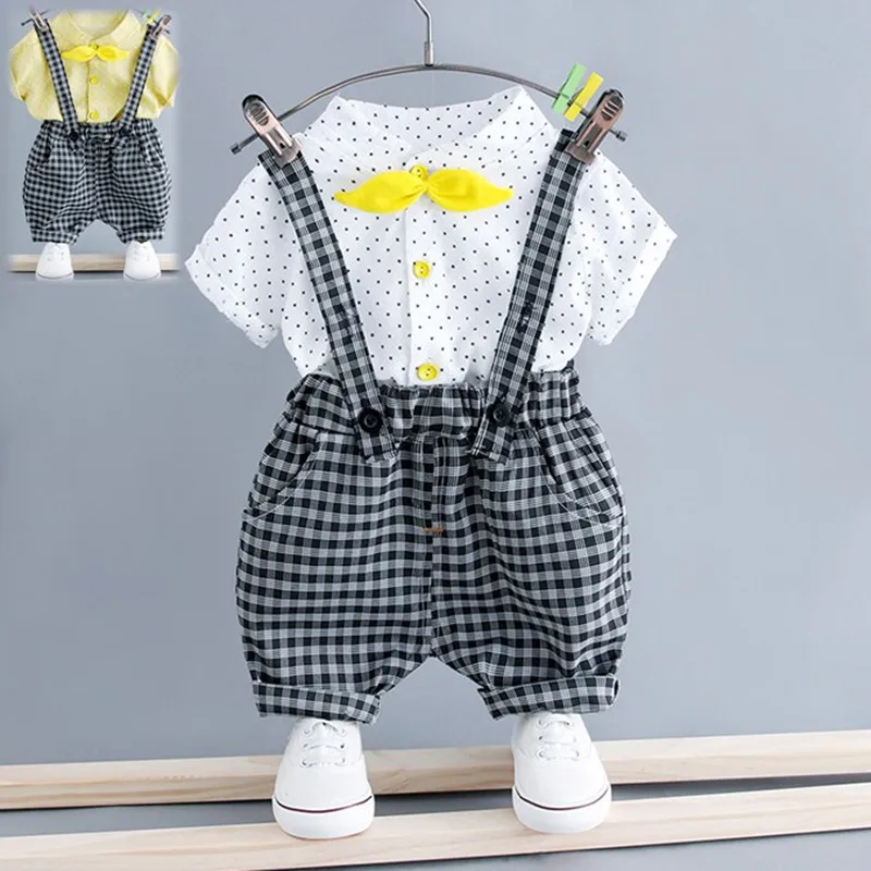 Комплект для мальчиков из 2 предметов рубашка с бантом в горошек + комбинезон |