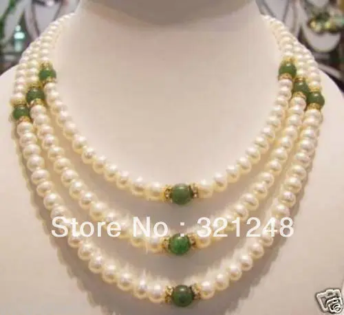 

Free shopping new 2014 diy Genuine 7-8 mm freshwater pearl and green chalcedony round beads chain necklace GE5280